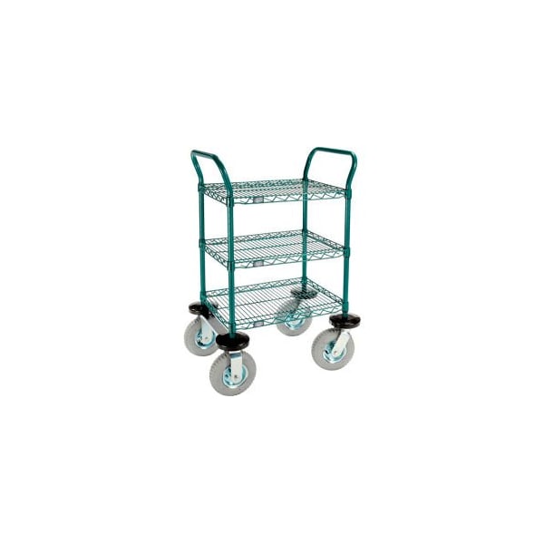 Gec Nexel Utility Cart, 3 Shelf, Poly-Green, 24"L x 18"W x 42"H, Pneumatic Rigid Casters 1824N3G - main